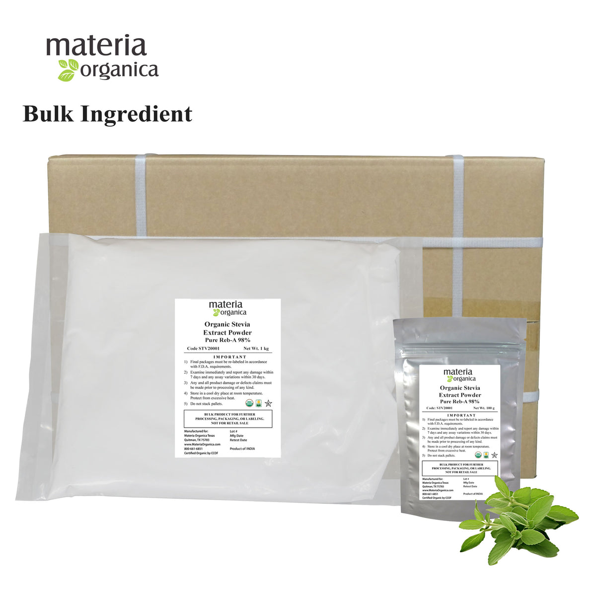 Stevia Extract Powder 98 RebA, Organic, Kosher (2.2 lb / 1 kg) bulk