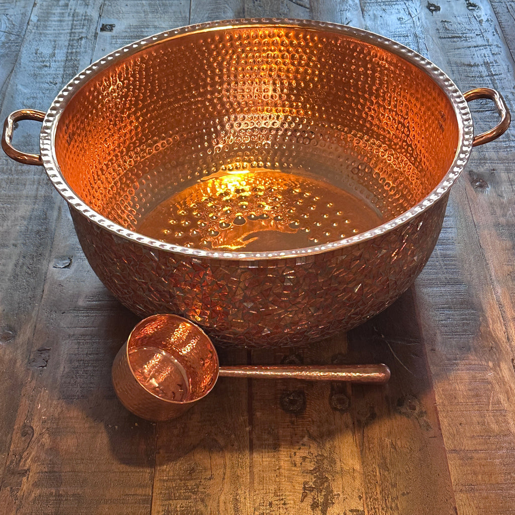 Hand-Hammered Copper Mosaic Foot bath Bowl with Free Copper Ladle ...