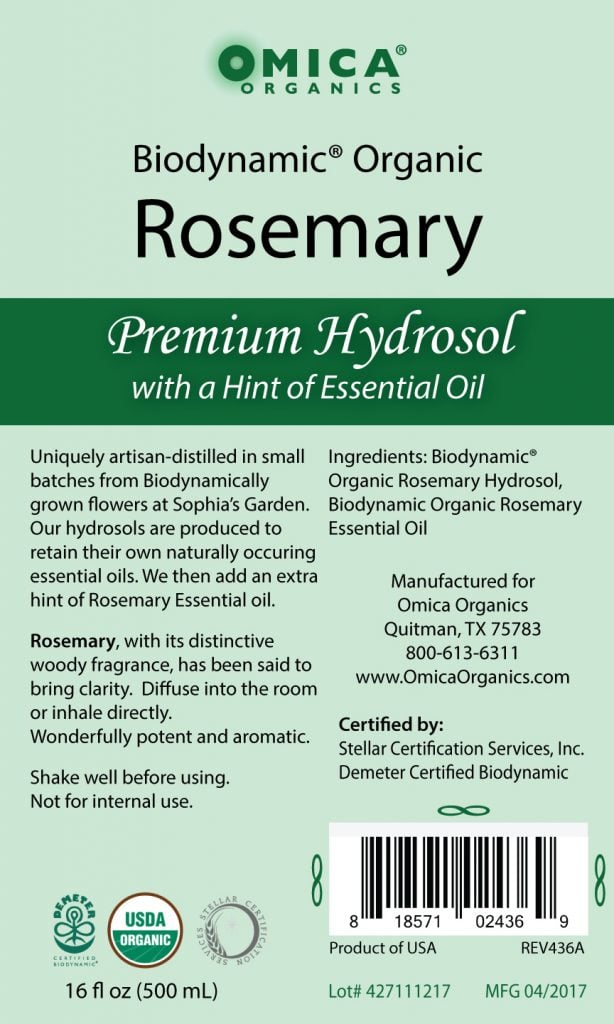 Hydrosol Rosemary436A label