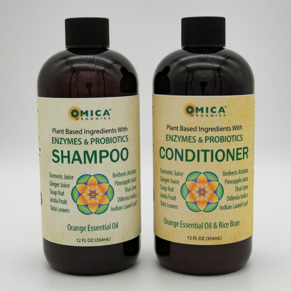 Omica Organics Plant Based Shampoo and Conditioner with Ayurvedic Extracts, Enzymes, Probiotics, and Orange Essential Oil